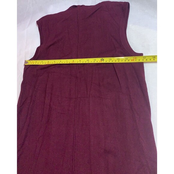 Side slits tunic top tie bow burgundy sleeveless hi-low stretch career casual M - Picture 6 of 11
